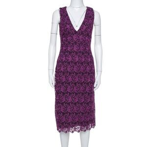 Alice + Olivia Purple Black Floral Guipure Lace Sleeveless Preslee Dress Size 0